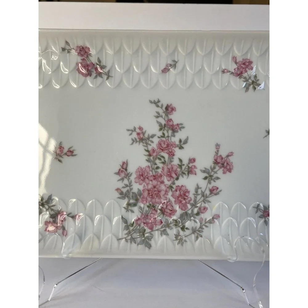 L. Bernardaud Limoges Platter Tray Vintage Porcelain White Pink  6.5" x 15 3/4" - Picture 6 of 10